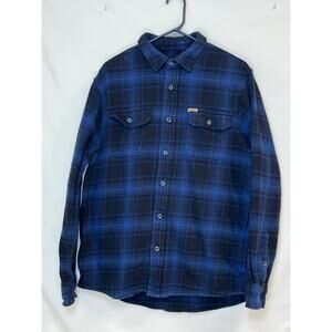 Orvis Men’s Medium Blue Black Plaid Heavy Flannel Shirt Long Sleeve Button Up